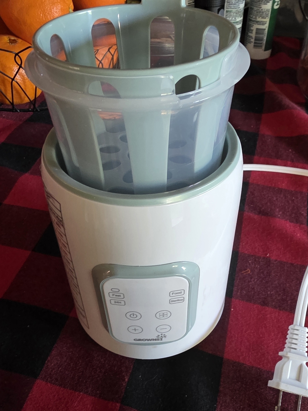 Electric Baby Bottle Sterilizer in Mint and White